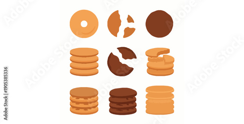 Cookie variety flat vector illustration set for dessert and bakery design