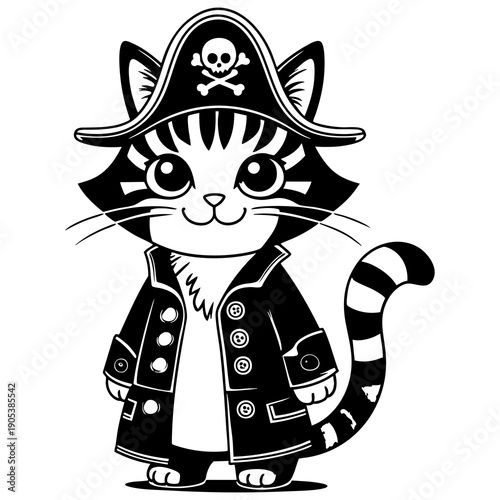Cute Pirate Cat Line Art