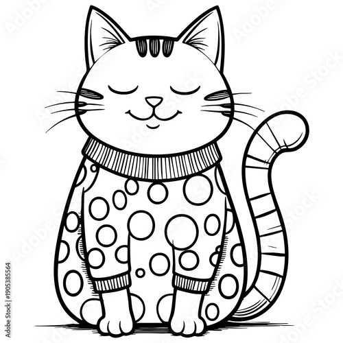 Cute Cat Pajamas Line Art