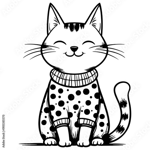 Cute Cat Sweater Line Art