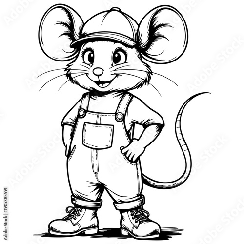 Cute Mouse Character Line Art