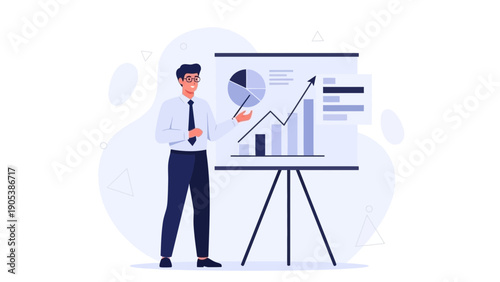 Businessman presenting growth chart on whiteboard, financial success concept