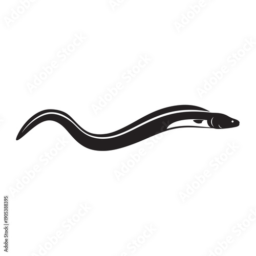 Eel Fish Silhouette Vector Icon - Minimalist Seafood and Marine Animal Logo Design