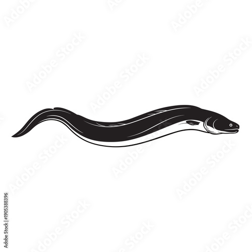 Eel Fish Silhouette Vector Icon - Minimalist Seafood and Marine Animal Logo Design