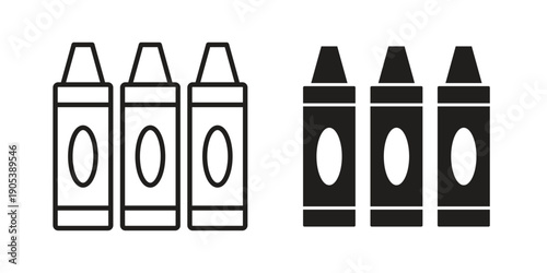 Crayon icons in simple black style symbol sign for apps and website