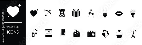 Valentine's Day icons for love and romance celebrations in white Background