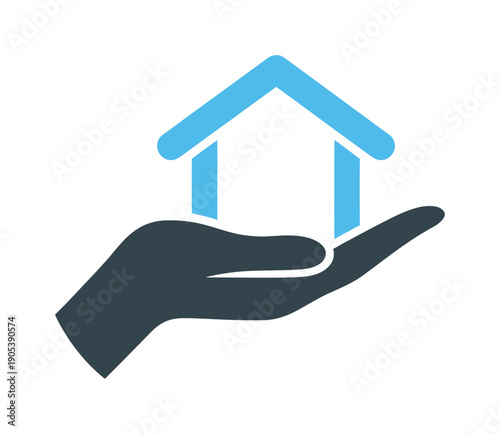 Vector illustration of a hand holding a blue house shape
