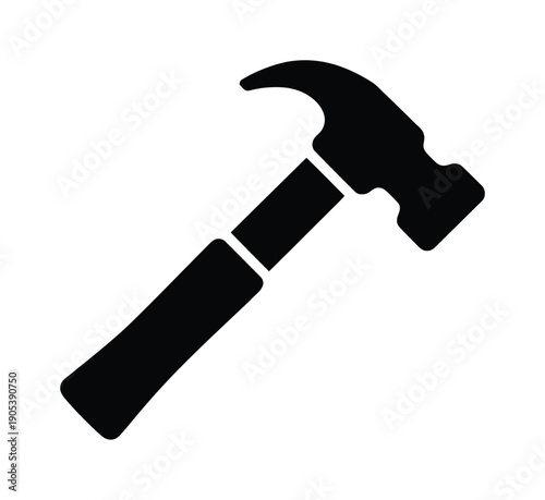 Black vector hammer tool against a white background for construction work
