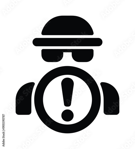 Black vector illustration of a suspicious figure with an alert symbol