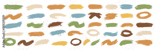 Abstract set of hand painted brush strokes in earthy pastel colors. Artistic paint textures and swashes for modern design, branding, posters, backgrounds, social media and creative projects.