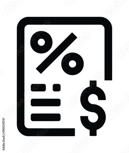 Vector icon showing a document with a percentage symbol and dollar sign