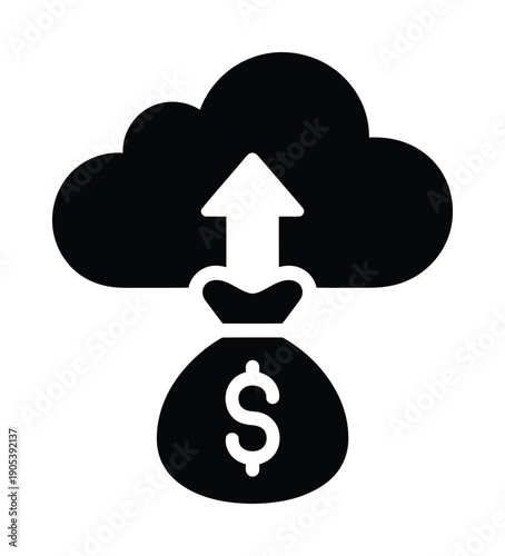 Cloud icon with a money bag vector representing online financial transactions