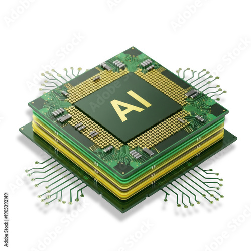 A computer chip with the letters ai on it isolated on transparent background