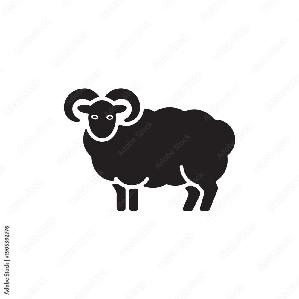 Obraz premium Minimalist black ram silhouette icon isolated on white background.