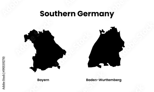 Southern Germany Vector Map with Regional City Silhouettes Illustration set	
