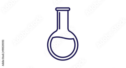 Minimalist representation of a laboratory flask with a liquid inside on a white background