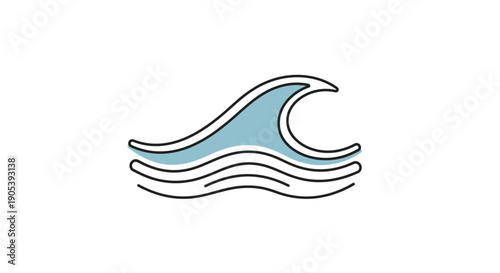 Minimalist representation of a wave in a graphic style with light blue fill and black lines