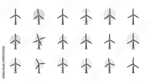 Minimalist Wind Turbine Icons Representing Renewable Energy and Sustainable Practices