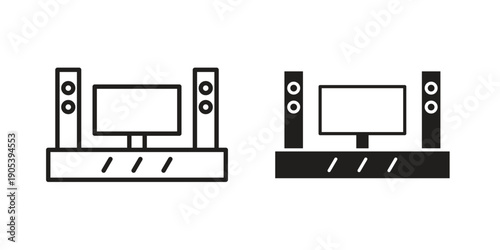 Home cinema icons in simple black style symbol sign for apps and website