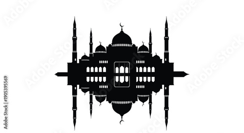 Mosque Silhouette with Reflection in Water Serene Islamic Architecture