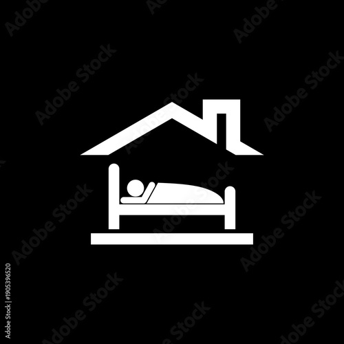 Sleep in house icon isolated on black background