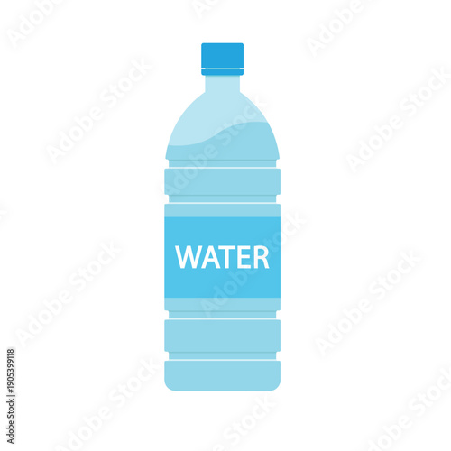 Clean vector illustration of a transparent blue plastic water bottle and cap, for hydration, refreshment, packaging, and beverage-related design concepts.