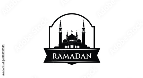 Ramadan mosque logo with minarets and dome in a minimalist banner design