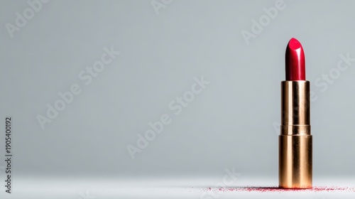 A close-up view of a vibrant red lipstick, perfectly positioned against a soft gradient background, embodying allure and beauty for makeup enthusiasts and beauty brands.