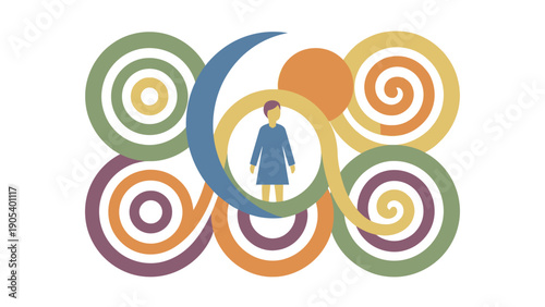Woman Standing in Colorful Spiral Design
