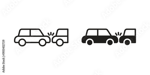 Rear end collision icons in simple black style symbol sign for apps and website