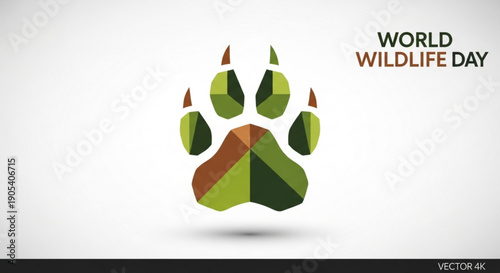 World wildlife day logo with green and brown geometric bear paw print on white background