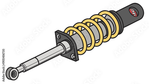 A detailed vector illustration of a car shock absorber with a yellow coil spring
