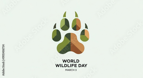 World wildlife day logo with paw print design and march 3 date symbolizing conservation and ecosystem protection