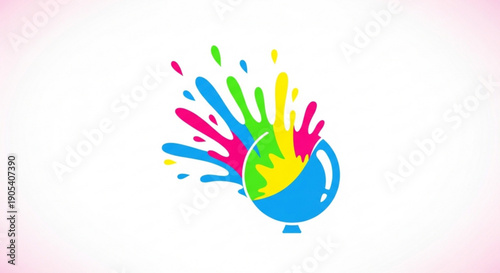 Vibrant colorful paint splatter emerging from blue mixing bowl with whisk creative artistic kitchen utensil illustration