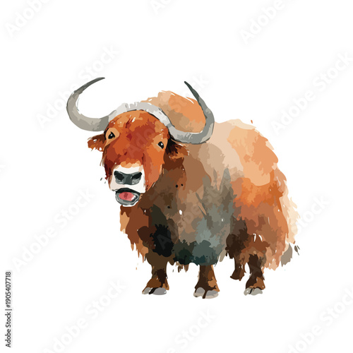 Majestic Watercolor Yak Illustration Wild Animal Art for Nature and Wildlife Themes.
