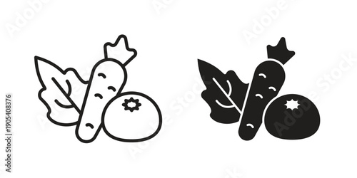 Vegetable icons in simple black style symbol sign for apps and website