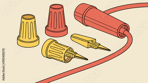 A vector graphic illustration of electrical wire connectors and plugs in a minimalist flat design style