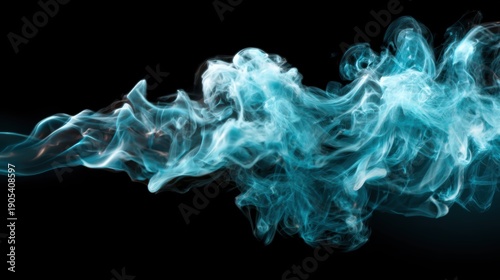 An abstract representation of vibrant smoke trails swirling fluidly in striking turquoise hues, symbolizing energy, movement, and the interplay of colors in modern art.
