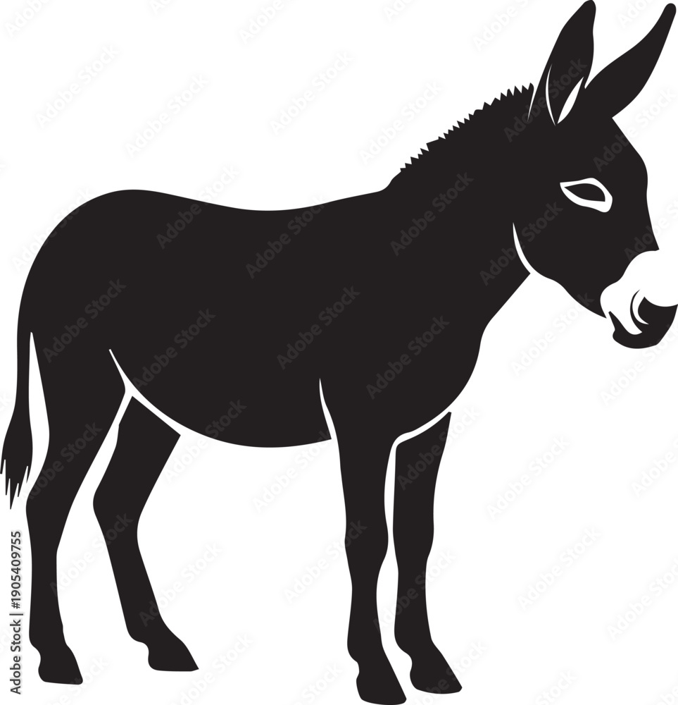 Fototapeta premium Standing donkey farm animal side view profile silhouette illustration vector graphic style