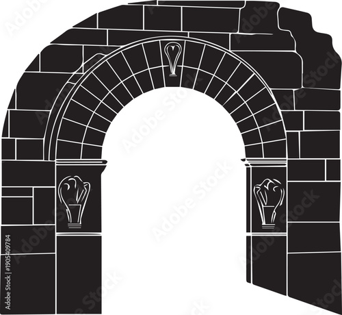 Stone archway vector illustration silhouette antique line art isolated transparent background