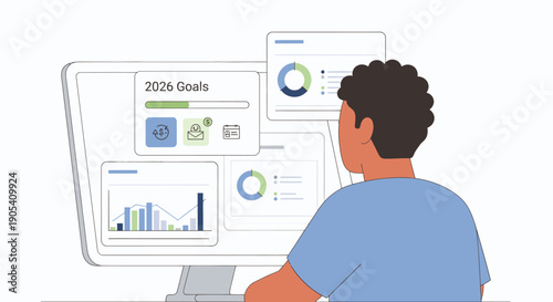 Man Analyzing Data on Computer Screen.