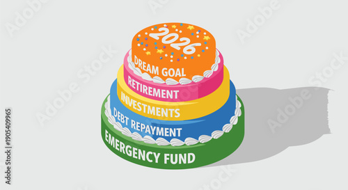 Stacked Coins with Financial Goals Labels.