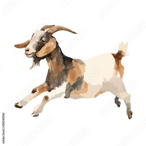 Playful Jumping Goat Vector Illustration Energetic Farm Animal Isolated.