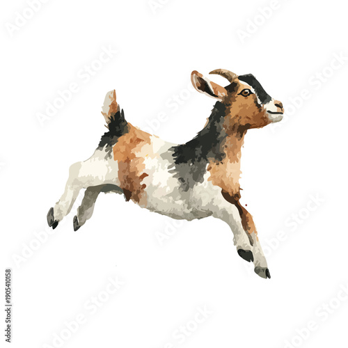 Playful Jumping Goat Vector Illustration.