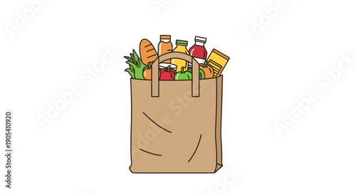 Grocery Bag with Fresh Produce and Drinks.