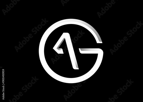 Abstract Circular Letter A, GLogo with White Monogram on Black Background
