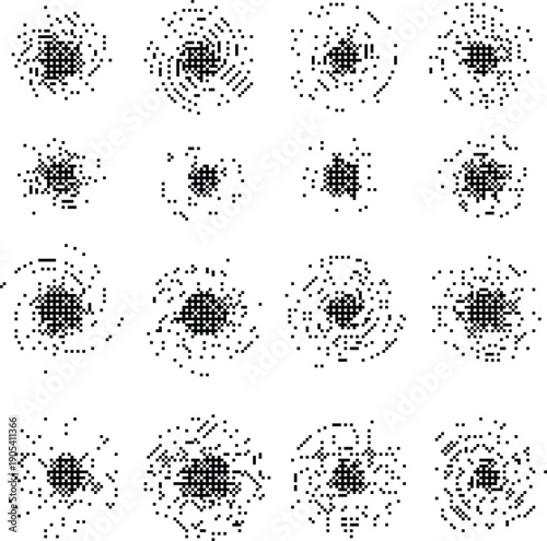 Dithered Texture flower icons pixelated bitmap retro aesthetic digital noise Y2K grunge dithered asset isolated on transparent background vector illustration projects.