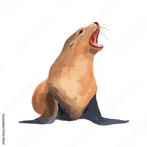 Powerful Sea Lion Roaring Vector Illustration.