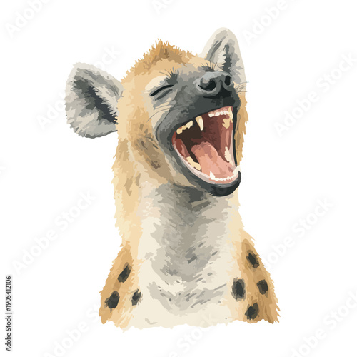 Spotted Hyena Yawning Vector Illustration Wild African Animal Head.