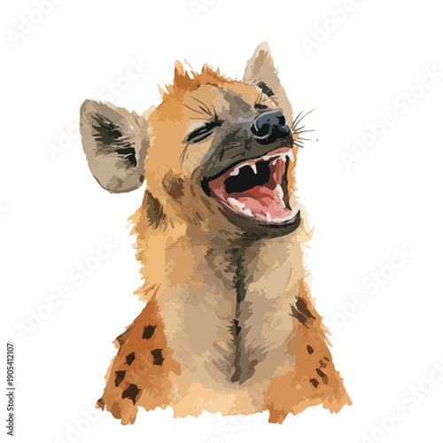 Spotted Hyena Yawning Vector Illustration.